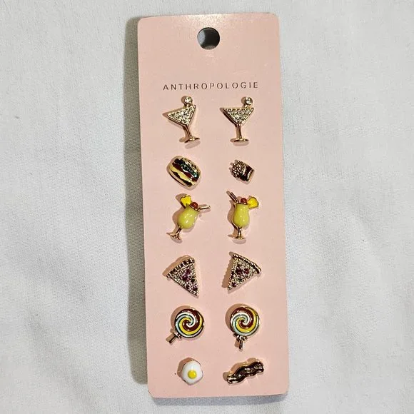 🏷️NWT Anthropologie Icon Post Earrings Set of 6 - Fun & Food - Picture 4 of 5